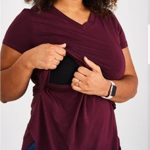 Wine Latched Mama V-Neck Boyfriend Nursing Tee
